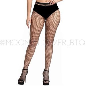 Black High Waisted Small Net Fishnet Tights Stockings | Mesh Pantyhose | OS